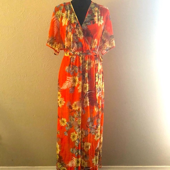 Love Fire Orange Flutter Sleeve Maxi Sundress - Picture 1 of 5